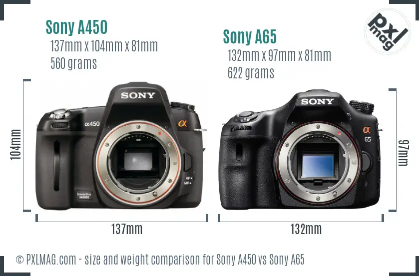 Sony A450 vs Sony A65 size comparison