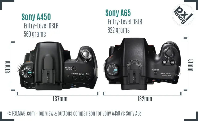 Sony A450 vs Sony A65 top view buttons comparison