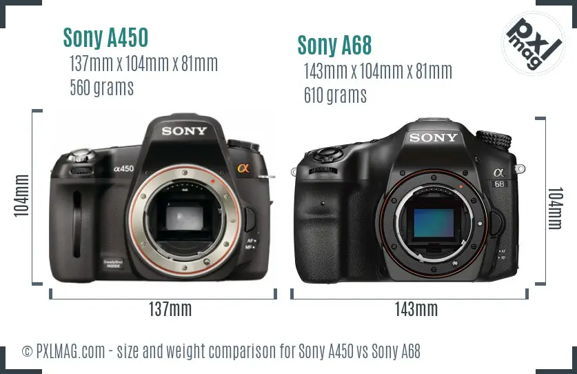 Sony A450 vs Sony A68 size comparison