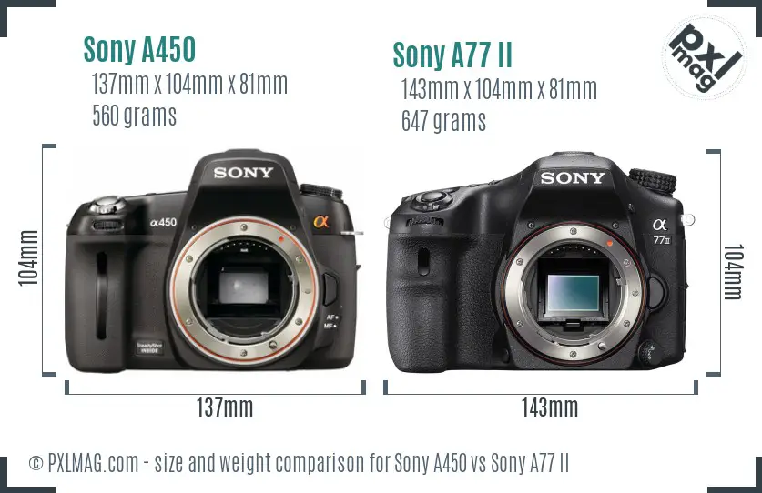 Sony A450 vs Sony A77 II size comparison