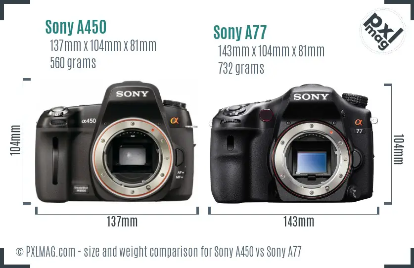 Sony A450 vs Sony A77 size comparison