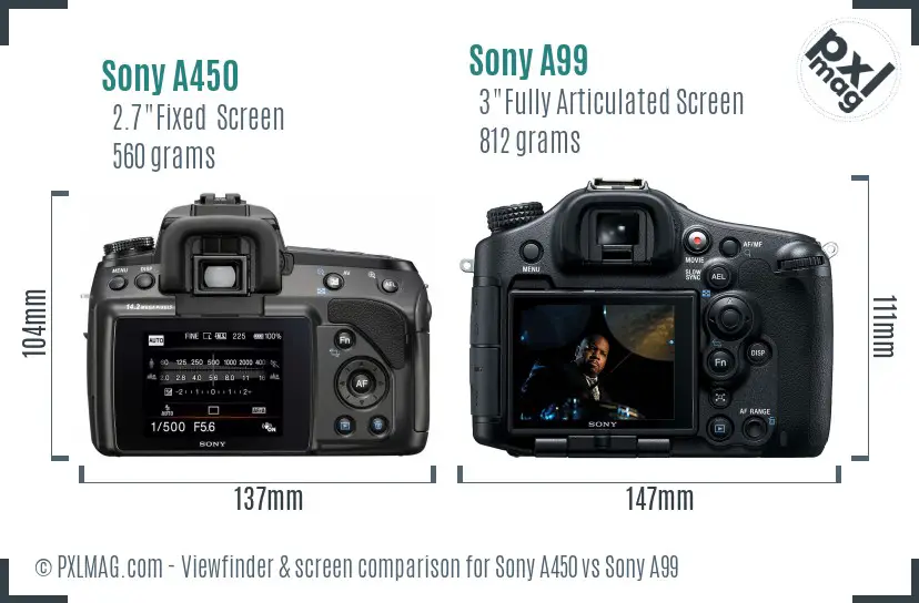 Sony A450 vs Sony A99 Screen and Viewfinder comparison