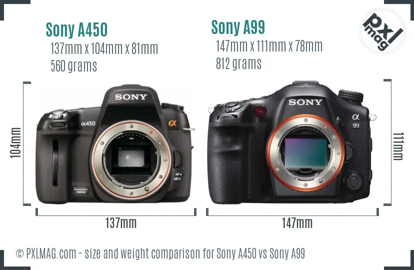 Sony A450 vs Sony A99 size comparison