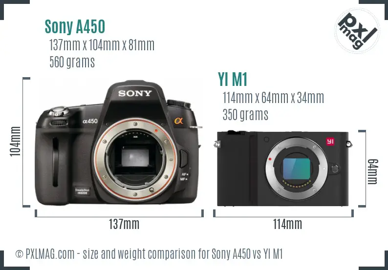Sony A450 vs YI M1 size comparison