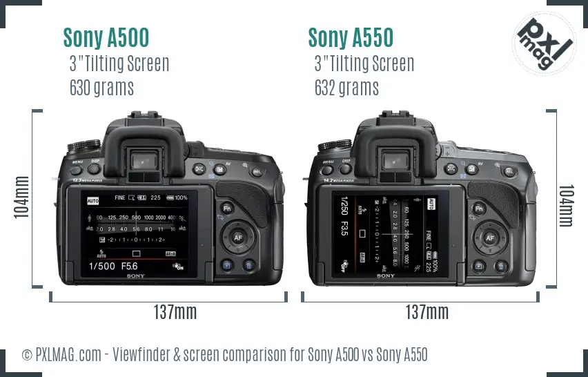 Sony A500 vs Sony A550 Screen and Viewfinder comparison