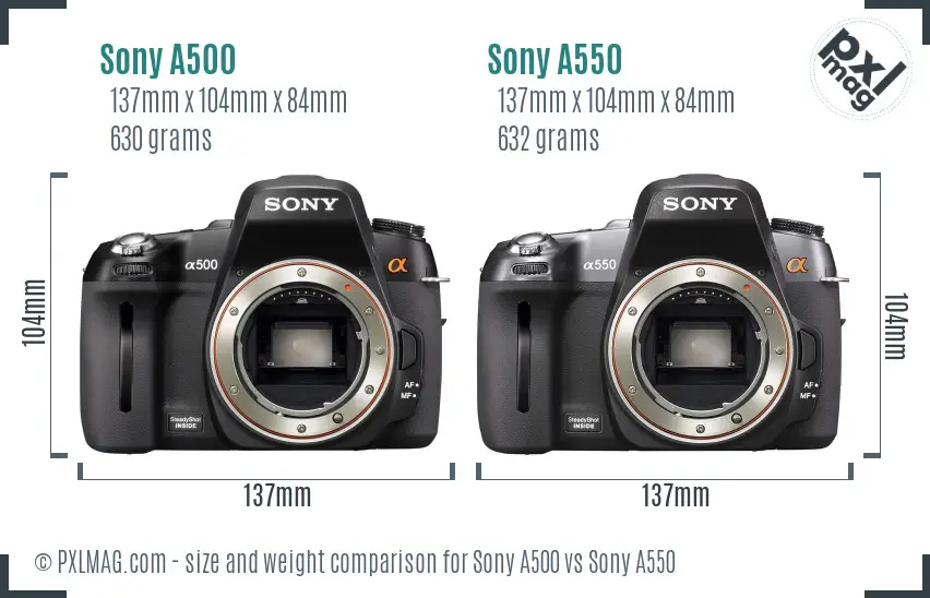 Sony A500 vs Sony A550 size comparison