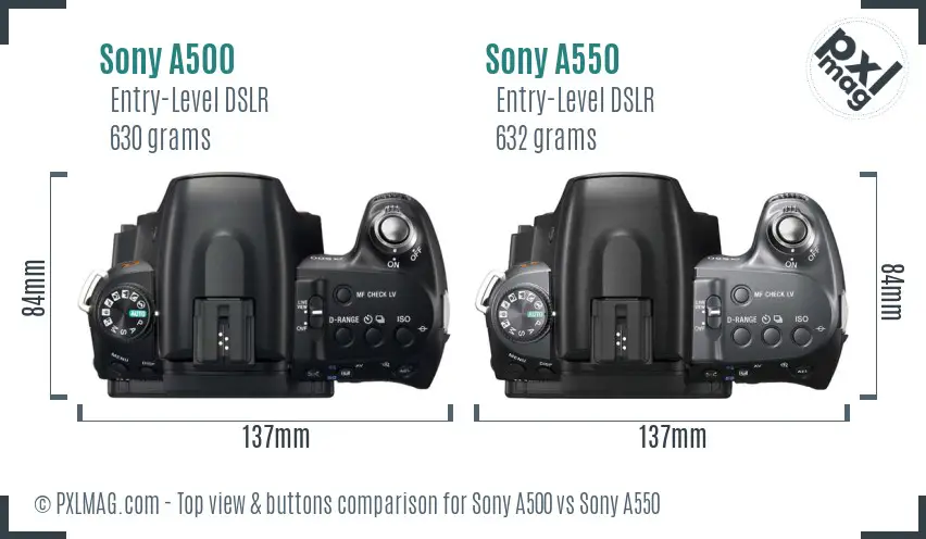 Sony A500 vs Sony A550 top view buttons comparison