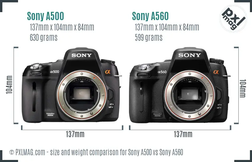 Sony A500 vs Sony A560 size comparison