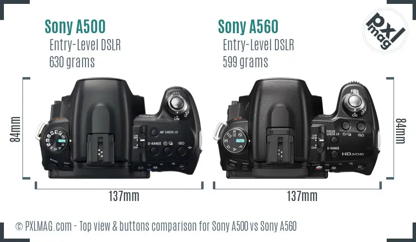 Sony A500 vs Sony A560 top view buttons comparison