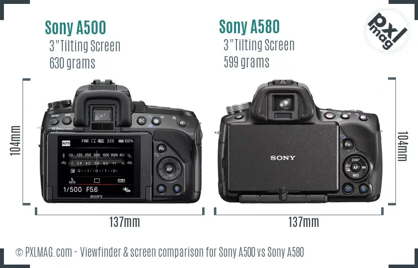Sony A500 vs Sony A580 Screen and Viewfinder comparison