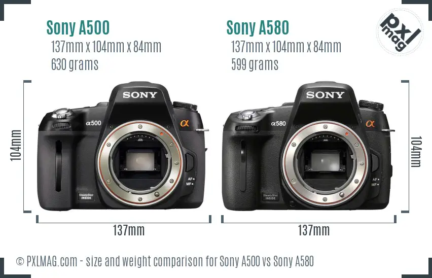 Sony A500 vs Sony A580 size comparison