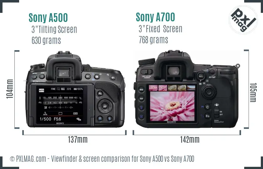 Sony A500 vs Sony A700 Screen and Viewfinder comparison