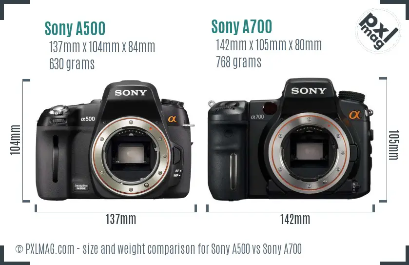 Sony A500 vs Sony A700 size comparison