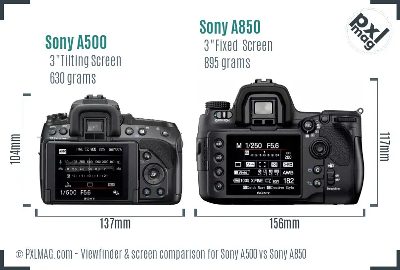 Sony A500 vs Sony A850 Screen and Viewfinder comparison