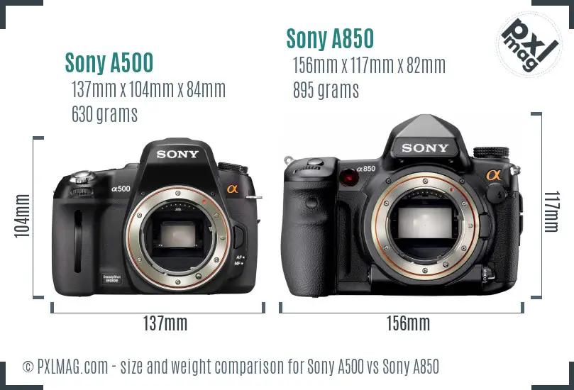 Sony A500 vs Sony A850 size comparison