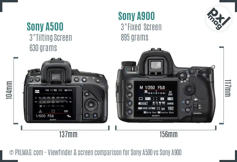 Sony A500 vs Sony A900 Screen and Viewfinder comparison