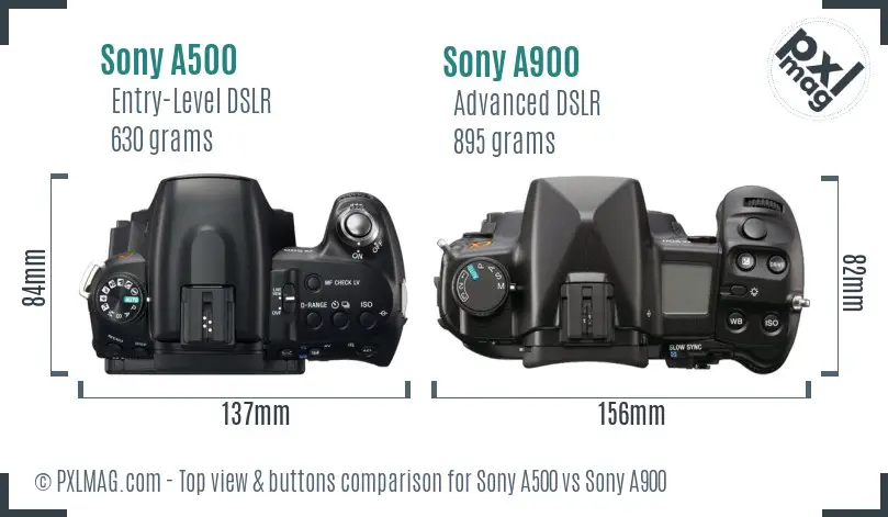Sony A500 vs Sony A900 top view buttons comparison