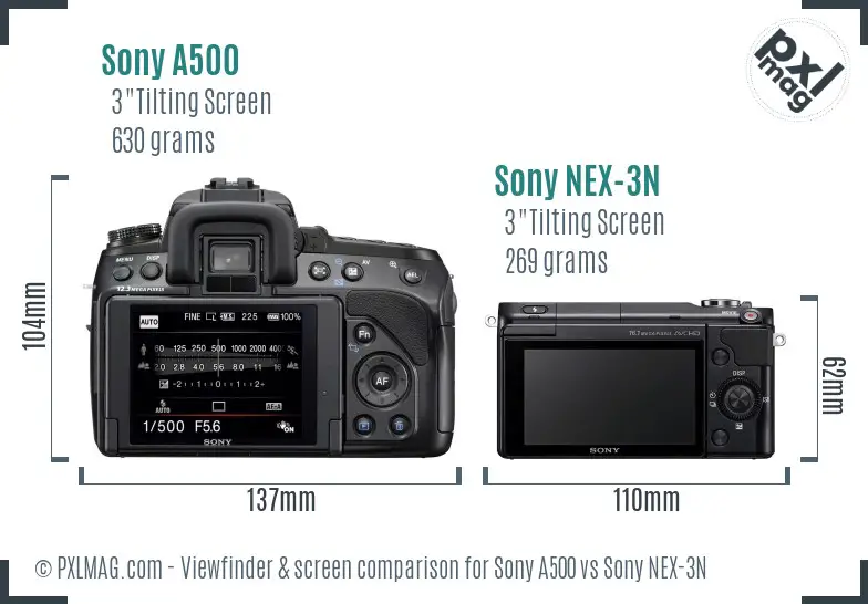 Sony A500 vs Sony NEX-3N Screen and Viewfinder comparison