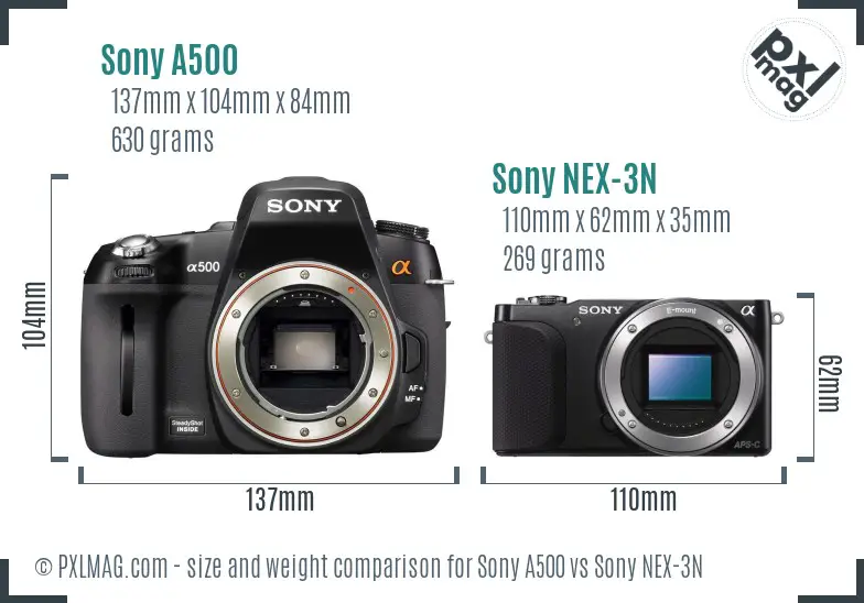 Sony A500 vs Sony NEX-3N size comparison