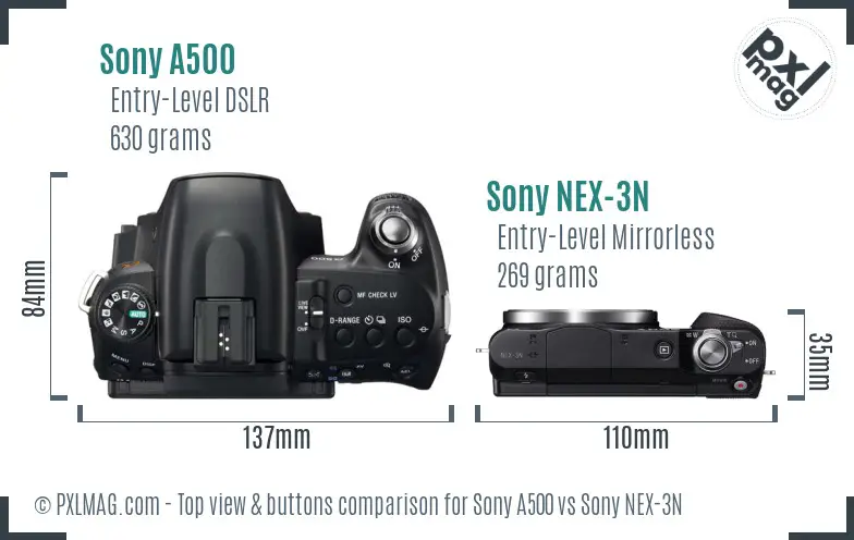 Sony A500 vs Sony NEX-3N top view buttons comparison