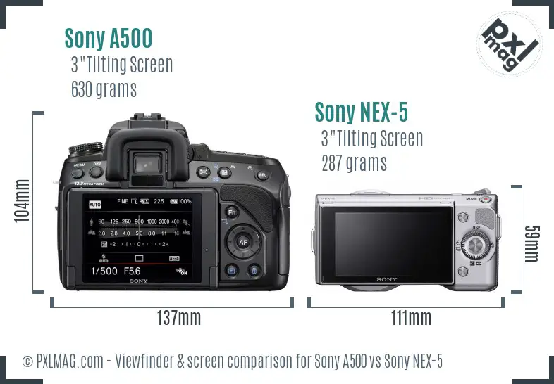 Sony A500 vs Sony NEX-5 Screen and Viewfinder comparison