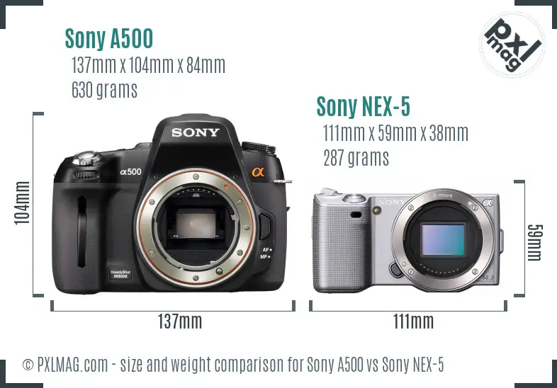 Sony A500 vs Sony NEX-5 size comparison