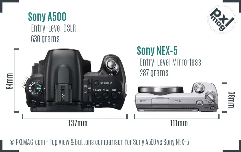 Sony A500 vs Sony NEX-5 top view buttons comparison