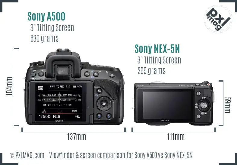 Sony A500 vs Sony NEX-5N Screen and Viewfinder comparison