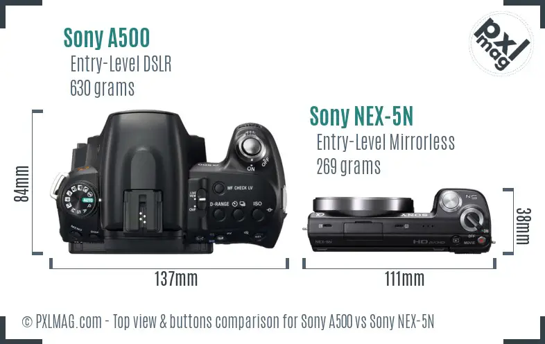 Sony A500 vs Sony NEX-5N top view buttons comparison