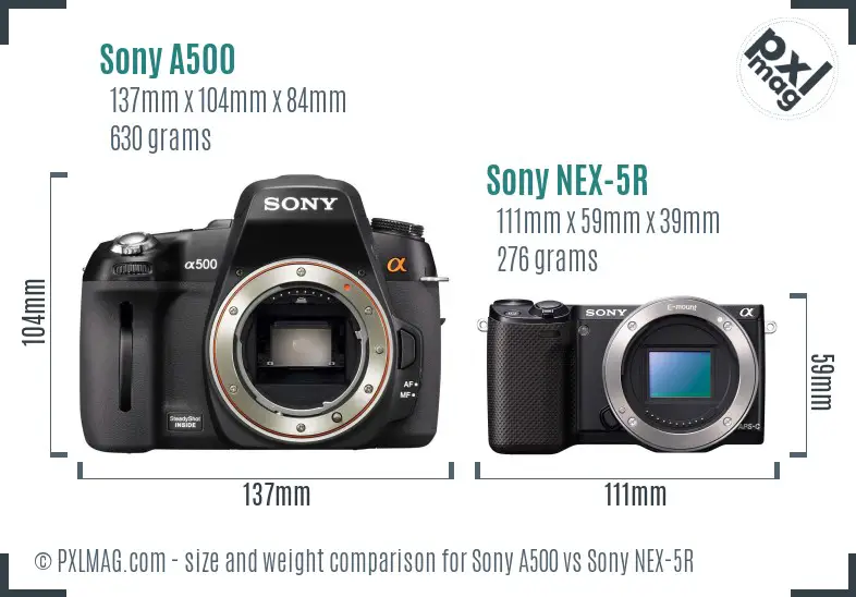 Sony A500 vs Sony NEX-5R size comparison