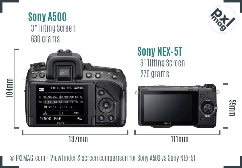 Sony A500 vs Sony NEX-5T Screen and Viewfinder comparison