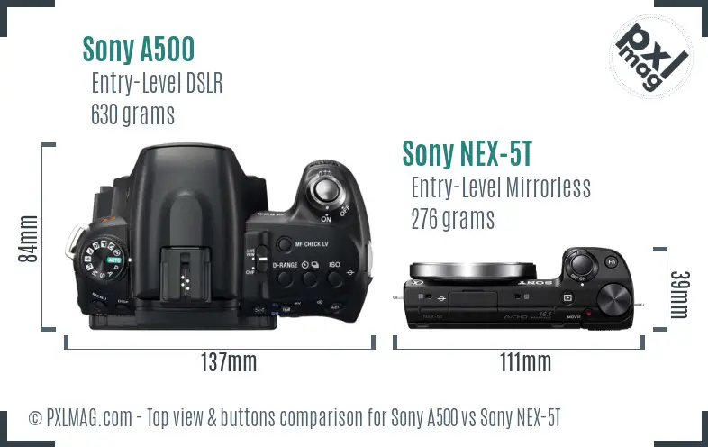 Sony A500 vs Sony NEX-5T top view buttons comparison