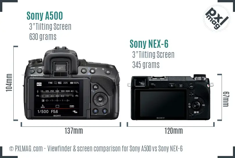 Sony A500 vs Sony NEX-6 Screen and Viewfinder comparison