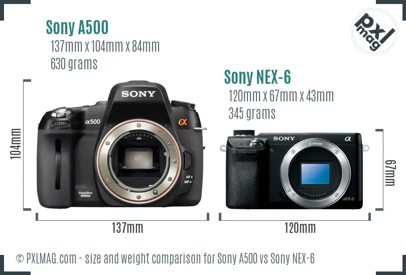 Sony A500 vs Sony NEX-6 size comparison