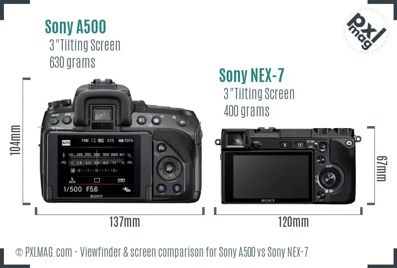 Sony A500 vs Sony NEX-7 Screen and Viewfinder comparison