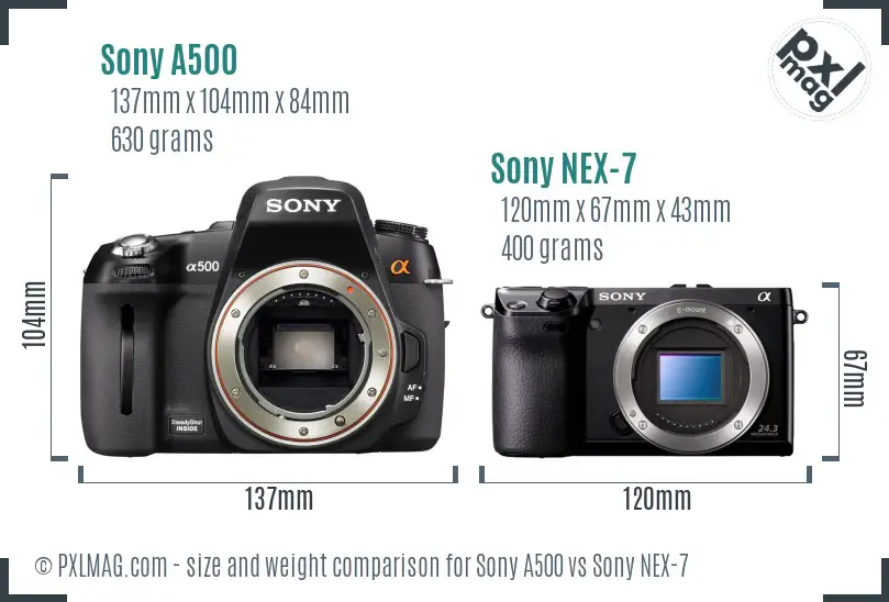 Sony A500 vs Sony NEX-7 size comparison