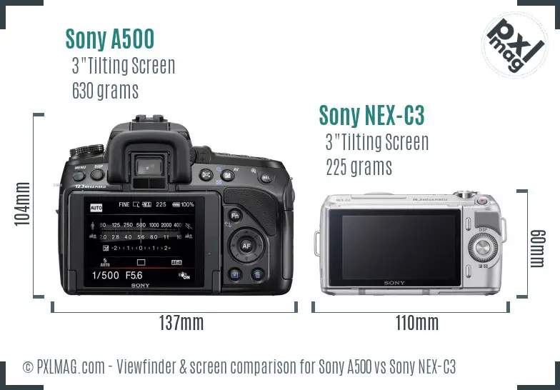 Sony A500 vs Sony NEX-C3 Screen and Viewfinder comparison