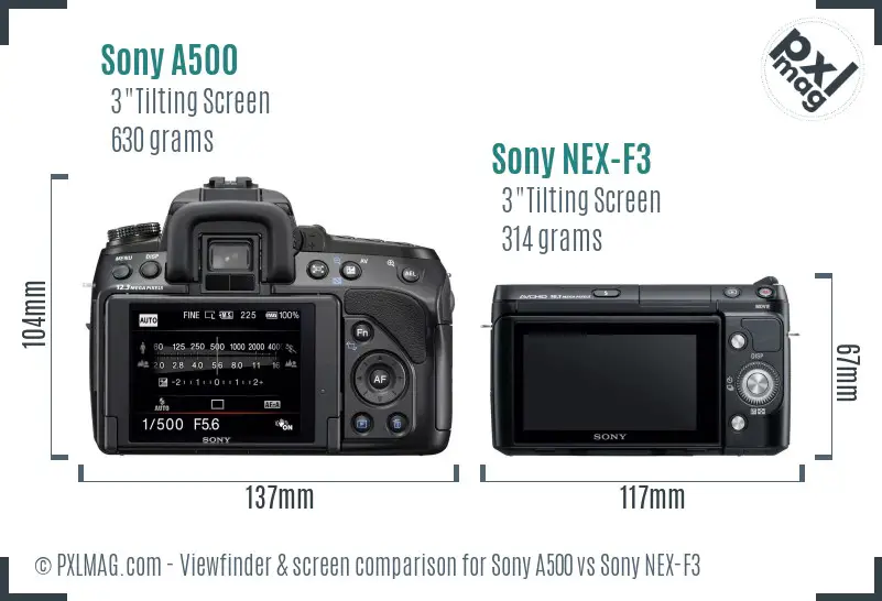 Sony A500 vs Sony NEX-F3 Screen and Viewfinder comparison