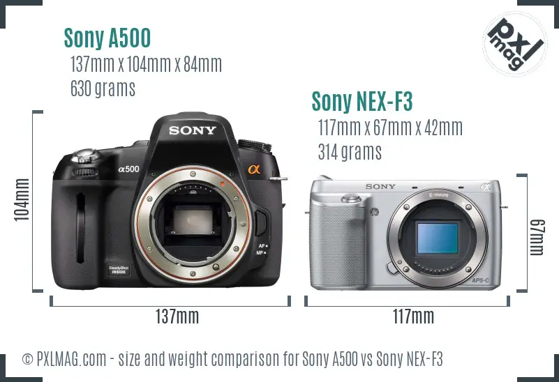 Sony A500 vs Sony NEX-F3 size comparison
