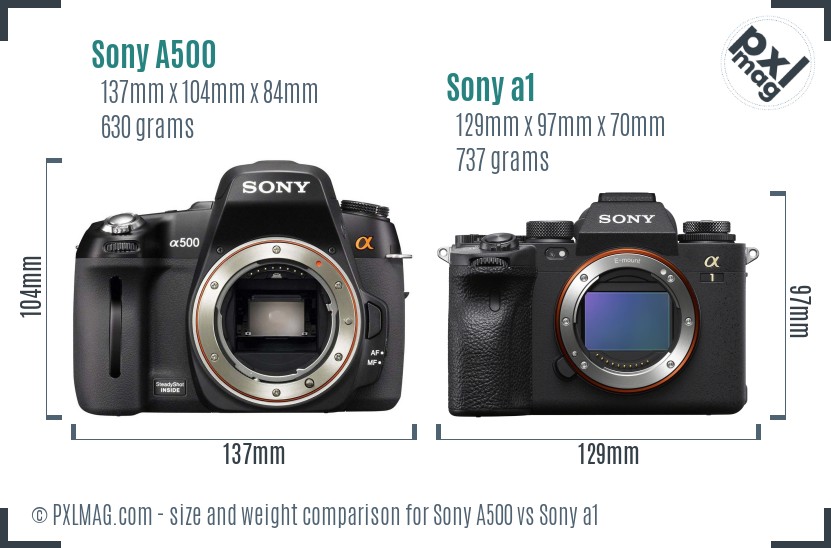 Sony A500 vs Sony a1 size comparison