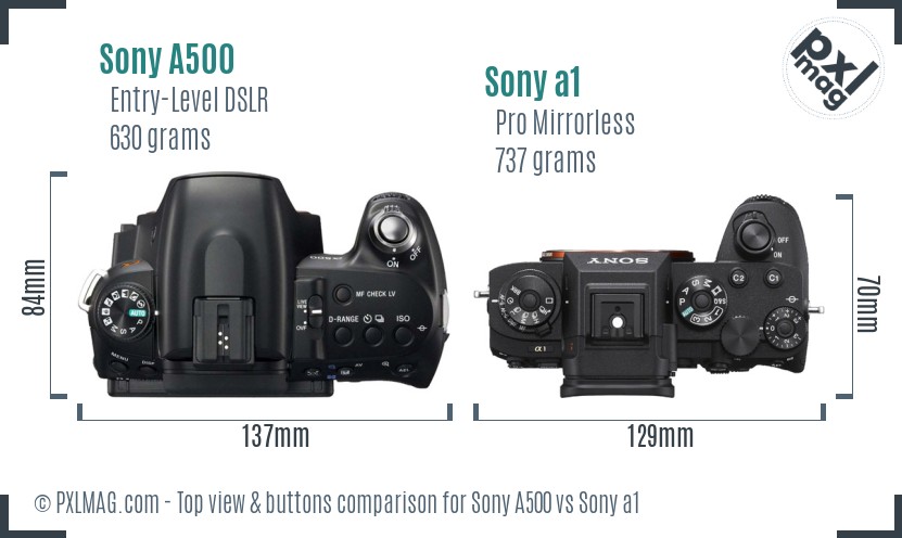 Sony A500 vs Sony a1 top view buttons comparison