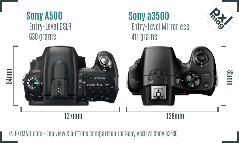Sony A500 vs Sony a3500 top view buttons comparison Sony A500 vs Sony a3500 top view buttons comparison