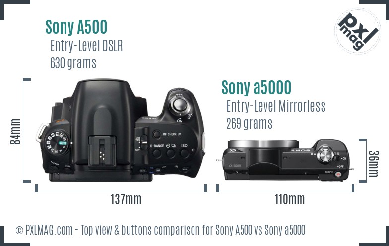 Sony A500 vs Sony a5000 top view buttons comparison