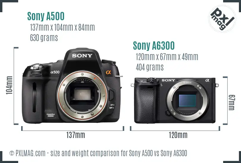 Sony A500 vs Sony A6300 size comparison