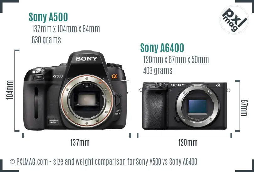 Sony A500 vs Sony A6400 size comparison
