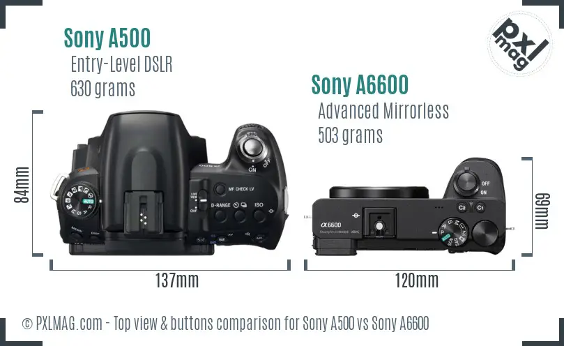 Sony A500 vs Sony A6600 top view buttons comparison