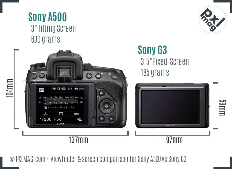 Sony A500 vs Sony G3 Screen and Viewfinder comparison