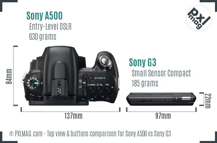 Sony A500 vs Sony G3 top view buttons comparison