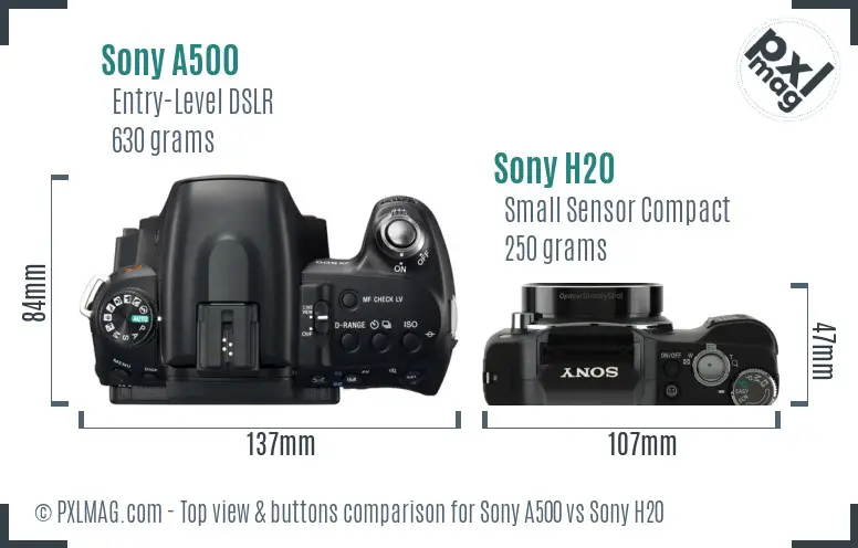 Sony A500 vs Sony H20 top view buttons comparison