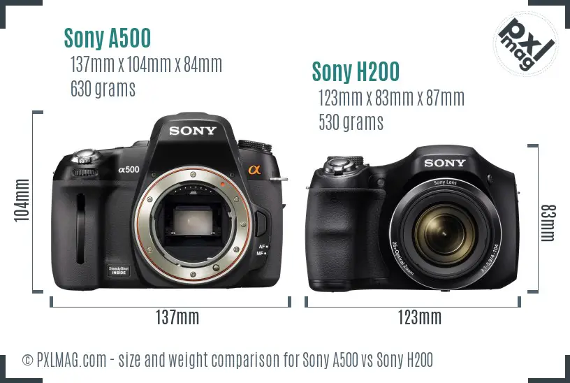 Sony A500 vs Sony H200 size comparison